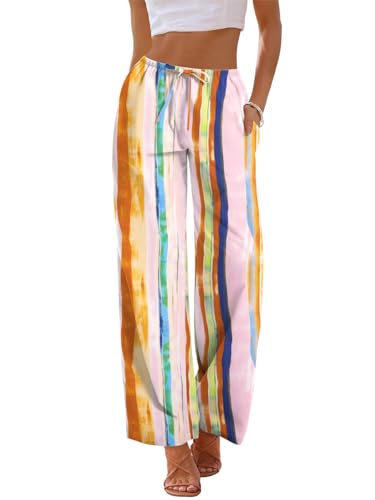 Rapbin Leinenhose Damen Sommerhose Musselin Lang Leichte Palazz Hose Elegant Freizeithose Loose 2025 von Rapbin