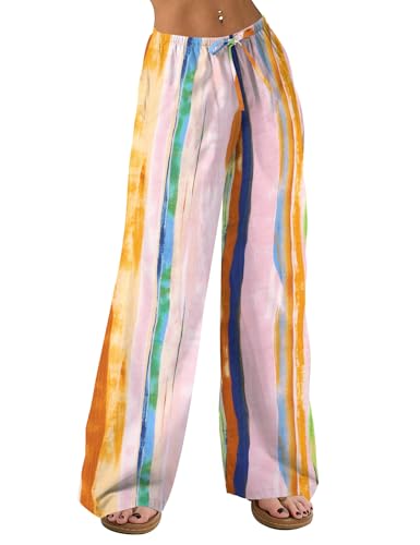 Rapbin Leinenhose Damen Sommerhose Musselin Lang Leichte Palazz Hose Elegant Freizeithose Loose 2025 von Rapbin