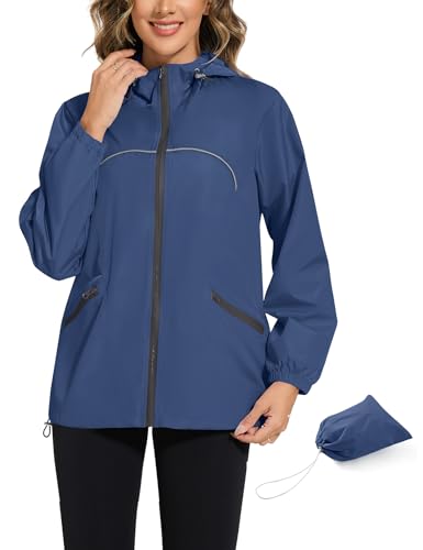 Rapbin Outdoorjacke Damen Wasserdicht Atmungsaktive Damen Regenmantel mit Verstellbarer Kapuze Regenjacke Outdoor Wandern Reisen Softshelljacken（Marineblau，XL） von Rapbin