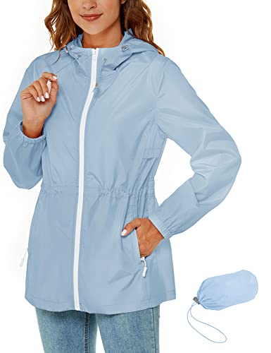 Rapbin Packbare Regenmantel Damen Wasserdicht Regenjacken Atmungsaktive Outdoor Wandern Herbst Leicht Windbreaker Himmelblau L von Rapbin