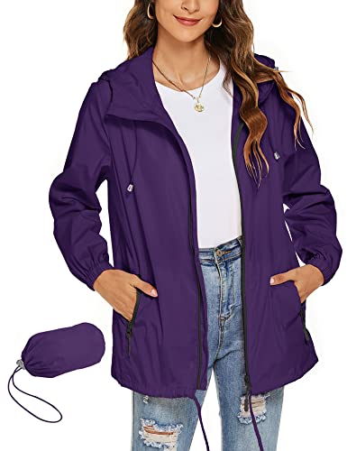 Rapbin Regenjacke Damen Dünn Leicht Wasserdicht Winddicht Regenmantel Wandern Reisen Windbreaker Trenchcoat(Violett,M) von Rapbin