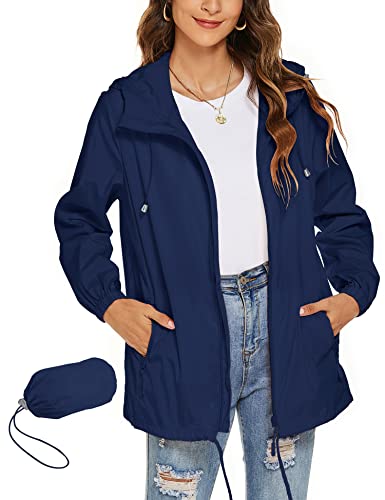 Rapbin Regenmantel Damen Wasserdicht Atmungsaktiv Laufjacke Fahrradjacke Packbar Faltbare Dünne Faltbare Regenjacke(Dunkel Blau,S) von Rapbin