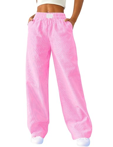 Rapbin Damen Pyjamahose Weich Pyjama Hosen Schlafhose Leichte Gestreifte Lange Hose Y2k Lounge Pants Sommerhose Freizeithose Rosa von Rapbin