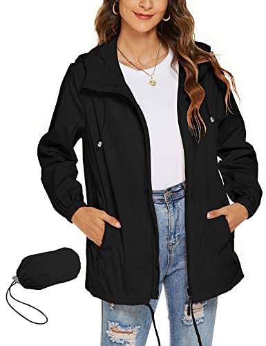 Rapbin Softshelljacken Damen Leicht Wasserdicht Faltbare Regenjacke Outdoor Wandern Herbst Jacken Wanderjacke(Schwarz,S) von Rapbin