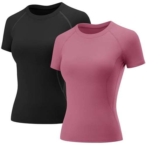 Rapbin T-Shirts für Damen Kurzarm Sportshirt Gym Top Sport Oberteil Laufen Shirt Leicht Fitness Oberteil Rundhals 2er Pack L von Rapbin