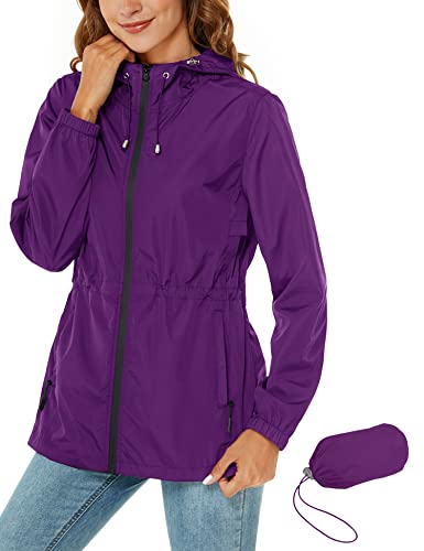 Rapbin Windbreaker Damen Regenmantel Wasserdicht Atmungsaktive Regenjacke Leicht Dünne Faltbare Regenmantel Lila 3XL von Rapbin