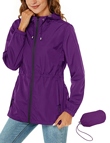 Rapbin Windbreaker Damen Wasserdicht Regenjacke Atmungsaktive Softshelljacke Outdoor Packbar Faltbare Regenmantel Lila S von Rapbin
