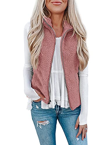 Raphin Damen Weste Herbst Casual Leicht Ärmellos Arbeitsweste Einfarbig Elegant Mode Softshellweste Damen(Light Rose,XXL) von Rapbin