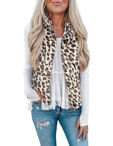 Raphin Westen Männer Teddy-Fleece Ärmellos Casual Pelzweste Damen Einfarbig Mode Lose Herbst Jacke Damen(Aprikosen Leopard,M) von Rapbin