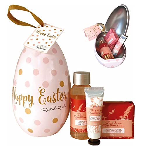 Easter No. 1 - Bade- und Pflegeset mit Rose (3-teilig) von Raphael Rosalee Cosmetics - Oster-Badegeschenkset mit Osterei gefüllt mit Duschgel, Handcreme & Seife von Raphael Rosalee Cosmetics