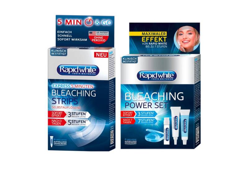 Rapid white Zahnbleaching-Kit Zahnaufhellung Express Bleaching Strips Set + Bleaching Power Set von Rapid white