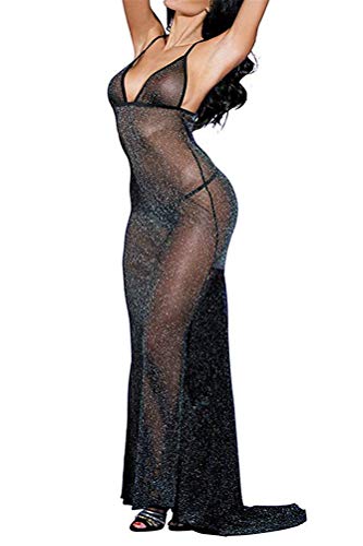 Rapidly Dessous Damen Sexy Lange Reizwäsche Spitzen bedrucktes Kimono Unterwäsche Strapsen Negligee Nachtwäsche V-Ausschnitt Übergroßes Lingerie Nachthemd (Schwarz) von Rapidly