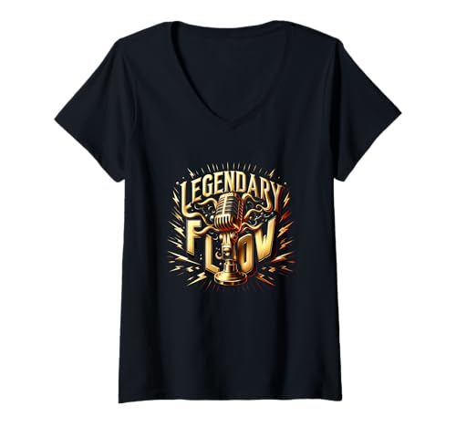 Damen Hip-Hop Legendary Flow Rapper Mikrofon Grafik T-Shirt mit V-Ausschnitt Damen Hip-Hop Legendary Flow Rapper Mikrofon Grafik T-Shirt mit V-Ausschnitt von Rapper Graphic Tees Men Hip Hop Streetwear