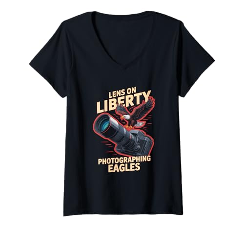 Damen Adler Fotografie Wildlife Birders Kamera Fan Nature Pride T-Shirt mit V-Ausschnitt Damen Adler Fotografie Wildlife Birders Kamera Fan Nature Pride T-Shirt mit V-Ausschnitt von Raptor Camera Enthusiast Wildlife Collection Tees