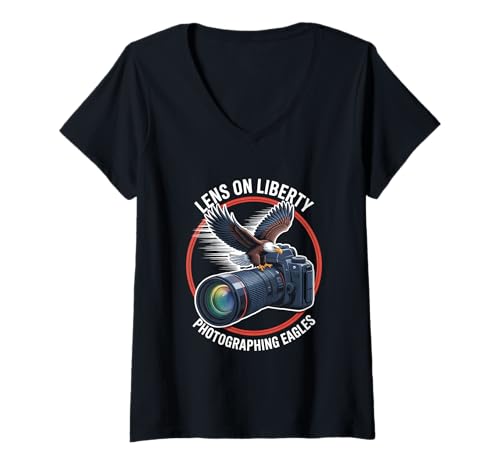 Damen Adler Fotografie Wildlife Birders Kamera Fan Nature Pride T-Shirt mit V-Ausschnitt Damen Adler Fotografie Wildlife Birders Kamera Fan Nature Pride T-Shirt mit V-Ausschnitt von Raptor Camera Enthusiast Wildlife Collection Tees