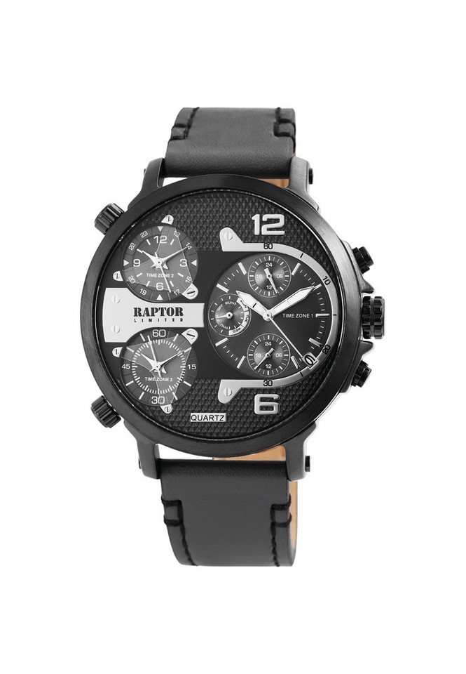 Raptor Limited Quarzuhr Maxx mit Echtlederband, Datumsanzeige, inkl. Geschenkbox von Raptor Limited