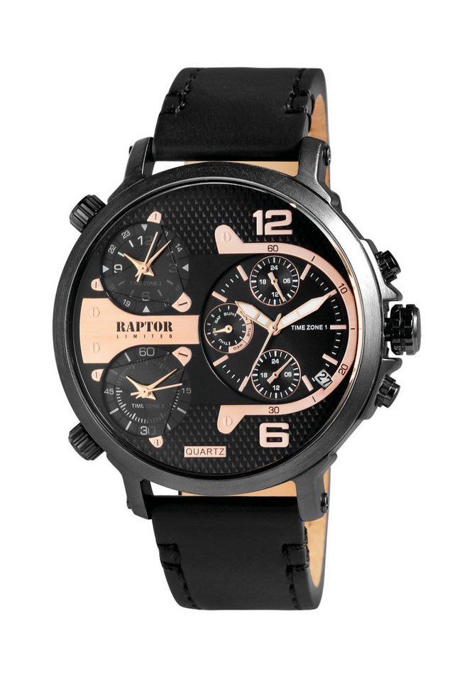 Raptor Limited Quarzuhr Maxx mit Echtlederband, Datumsanzeige, inkl. Geschenkbox von Raptor Limited