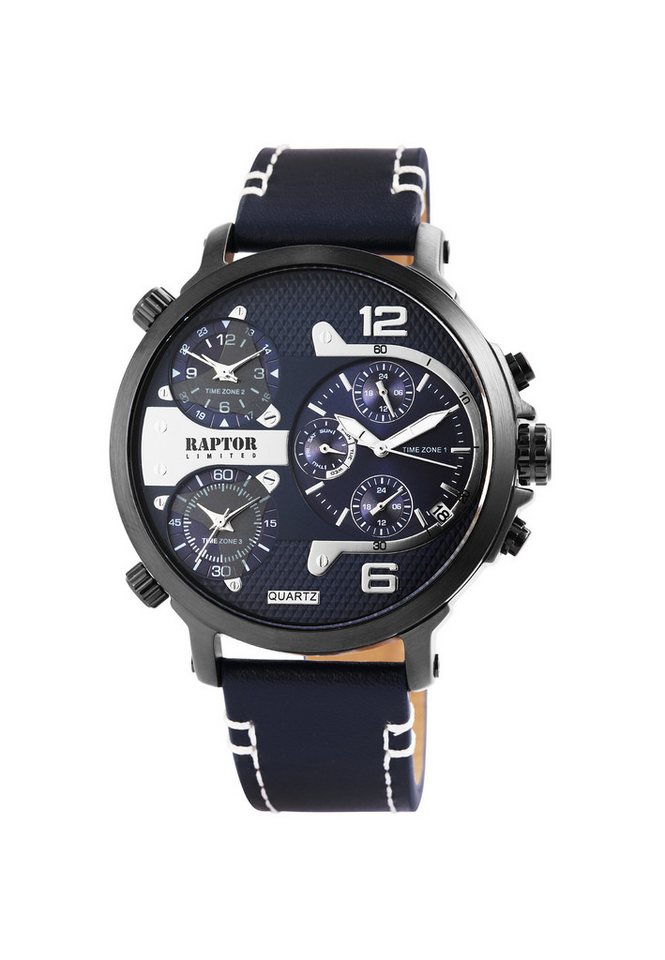 Raptor Limited Quarzuhr Maxx mit Echtlederband, Datumsanzeige, inkl. Geschenkbox von Raptor Limited