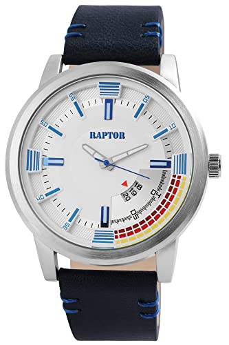 Raptor Accom Herren-Uhr Leder Datum Leuchtzeiger Analog Quarz RA20277 (blau) von Raptor