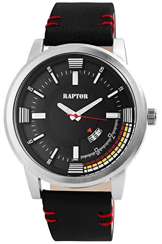 Raptor Accom Herren-Uhr Leder Datum Leuchtzeiger Analog Quarz RA20277 (schwarz) von Raptor