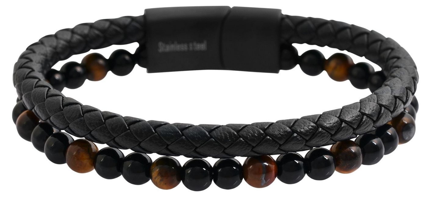 Raptor Armband Fabian Raptor Echtlederarmband, schwarz mit Natursteinen, (Einzeln, inkl. Schmuckbox) von Raptor