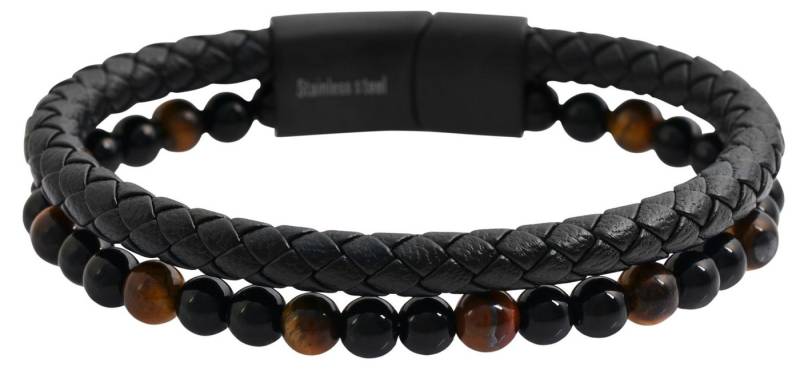 Raptor Armband Fabian Raptor Echtlederarmband, schwarz mit Natursteinen, (Einzeln, inkl. Schmuckbox) von Raptor