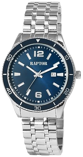 Raptor Brandon Herren-Uhr Edelstahl Datum Leuchtzeiger Analog Quarz RA20364 (silberfarbig blau) von Raptor