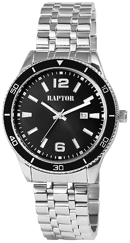 Raptor Brandon Herren-Uhr Edelstahl Datum Leuchtzeiger Analog Quarz RA20364 (silberfarbig schwarz) von Raptor