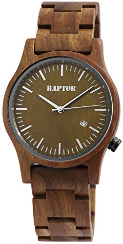 Raptor Captain Herren-Holz Uhr Gliederarmband Datum Analog Quarz RA20243 von Raptor