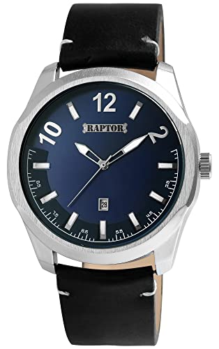 Raptor Charley Herren-Uhr Leder Datum Leuchtzeiger Analog Quarz RA20356 (schwarz blau) von Raptor