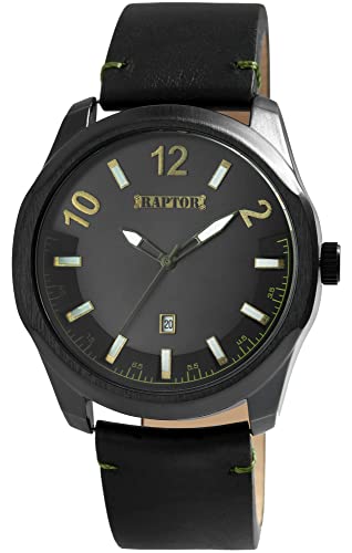 Raptor Charley Herren-Uhr Leder Datum Leuchtzeiger Analog Quarz RA20356 (schwarz goldfarbig) von Raptor