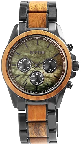 Raptor Chiko Herren-Uhr Chronograph Holz Marmor Edelstahl Analog Quarz RA20369 (Sandelholz schwarz) von Raptor