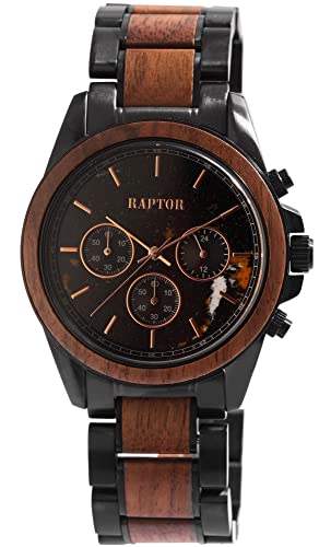 Raptor Chiko Herren-Uhr Chronograph Holz Marmor Edelstahl Analog Quarz RA20369 (Walnussholz schwarz) von Raptor