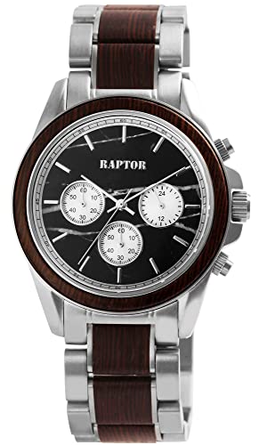 Raptor Chiko Herren-Uhr Chronograph Holz Marmor Edelstahl Analog Quarz RA20369 (Wenge Holz) von Raptor