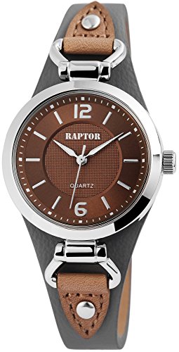 Raptor Classic Damen-Uhr Unterlegband Leder Leuchtzeiger Analog Quarz RA10148 von Raptor