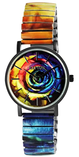 Raptor Colorful Edition Damen-Uhr Zugband Edelstahl Motiv Bunt Print Analog Quarz (gelb/schwarz) von Raptor