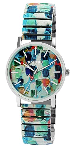 Raptor Colorful Edition Damen-Uhr Zugband Edelstahl Motiv Bunt Print Analog Quarz (hellblau/dunkelblau) von Raptor