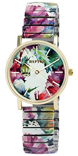 Raptor Colorful Edition Damen-Uhr Zugband Edelstahl Motiv Bunt Print Analog Quarz (rosa/weiß) von Raptor
