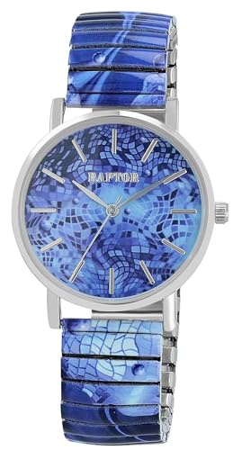 Raptor Colorful Edition Damen-Uhr Zugband Edelstahl Motiv Bunt Print Analog Quarz RA10205 von Raptor