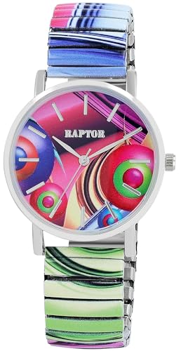 Raptor Colorful Edition Damen-Uhr Zugband Edelstahl Motiv Bunt Print Analog Quarz RA10205 von Raptor