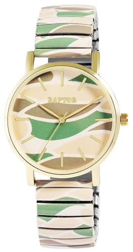 Raptor Colorful Edition Damen-Uhr Zugband Edelstahl Motiv Bunt Print Analog Quarz RA10205 von Raptor