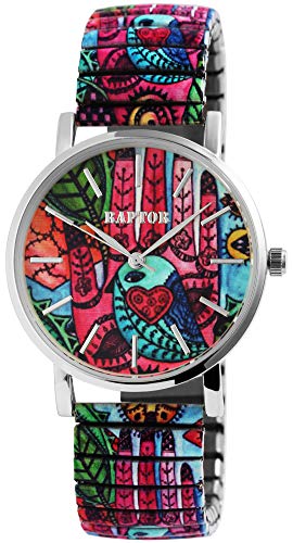 Raptor Colorful Edition Damen-Uhr Zugband Edelstahl Motiv Bunt Print Analog Quarz RA10205 von Raptor
