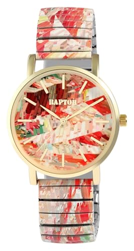 Raptor Colorful Edition Damen-Uhr Zugband Edelstahl Motiv Bunt Print Analog Quarz RA10205 von Raptor