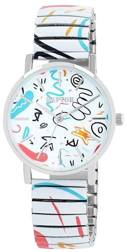 Raptor Colorful Edition Damen-Uhr Zugband Edelstahl Motiv Bunt Print Analog Quarz RA10205 von Raptor