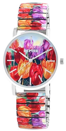 Raptor Colorful Edition Damen-Uhr Zugband Edelstahl Motiv Bunt Print Analog Quarz RA10205 von Raptor
