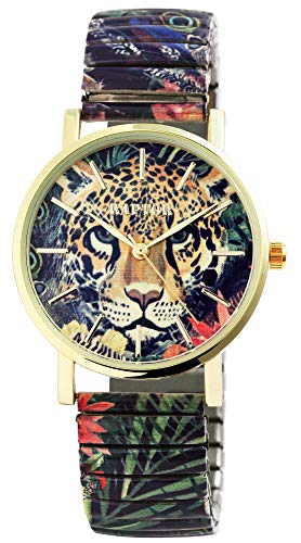 Raptor Colorful Edition Damen-Uhr Zugband Edelstahl Motiv Bunt Print Analog Quarz (grün/gelb/schwarz) von Raptor