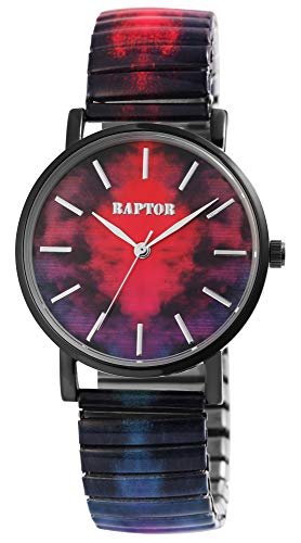 Raptor Colorful Edition Damen-Uhr Zugband Edelstahl Motiv Bunt Print Analog Quarz (schwarz pink lila) von Raptor