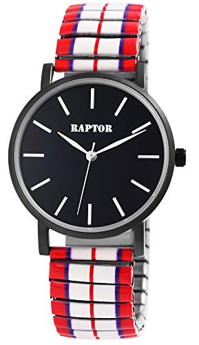 Raptor Colorful Edition Damen-Uhr Zugband Edelstahl Motiv Bunt Print Analog Quarz (schwarz/rot/weiß) von Raptor