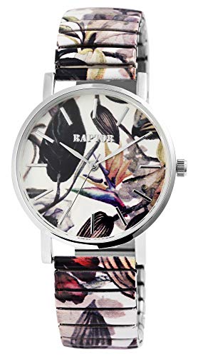 Raptor Colorful Edition Damen-Uhr Zugband Edelstahl Motiv Bunt Print Analog Quarz (weiß/grau/grün) von Raptor