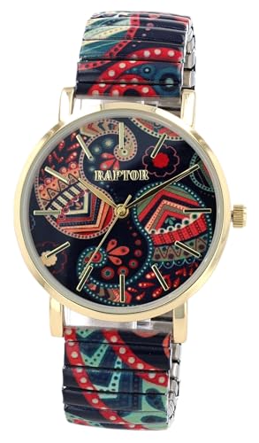 Raptor Colorful Edition Ø36mm Damen-Uhr Zugband Edelstahl Motiv Bunt Print Analog Quarz (bunt dunkelblau) von Raptor